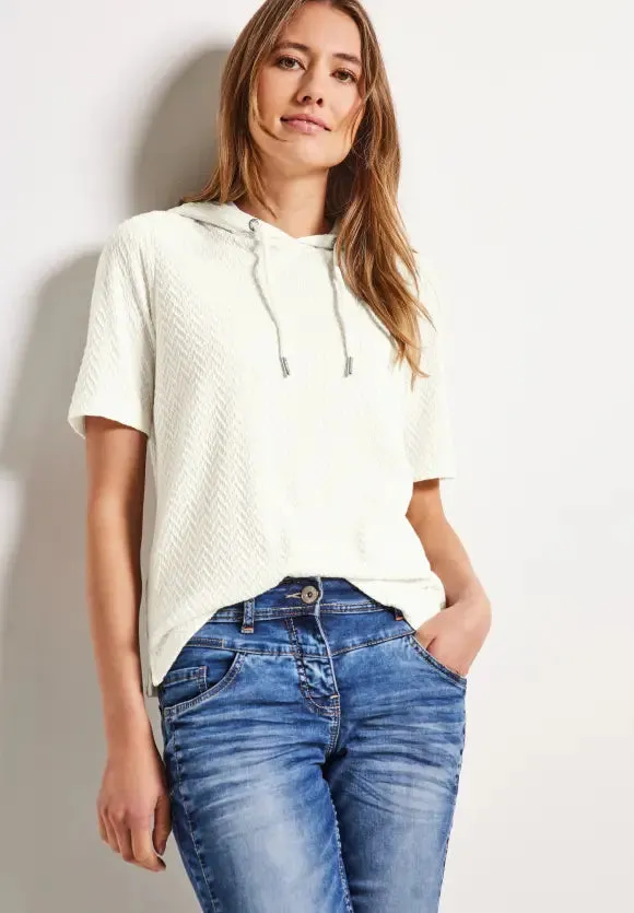 320230- Cream Short Sleeve Hoody - Cecil