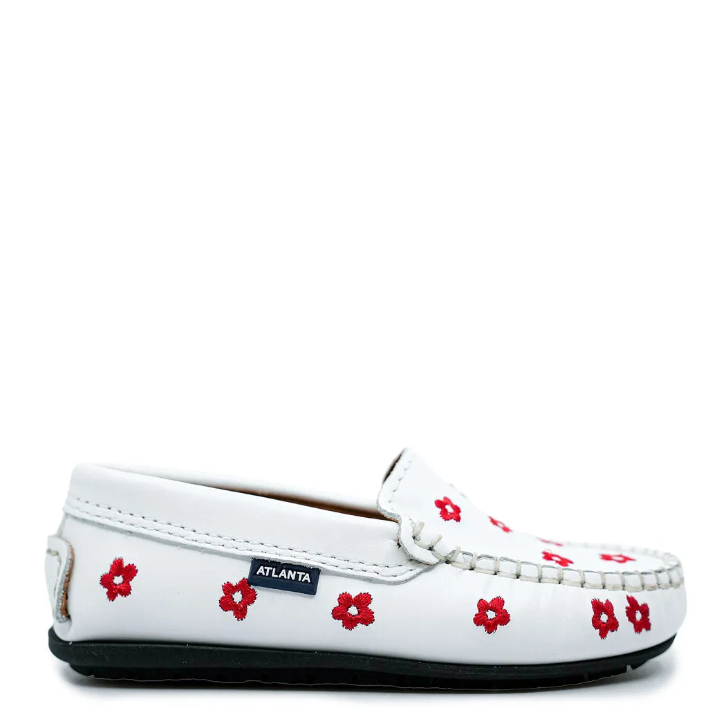 Atlanta Mocassin White and Red Floral Loafer