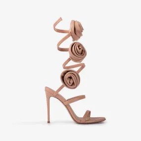 ROSE SANDAL 110 mm Phard nude leather and roses sandal