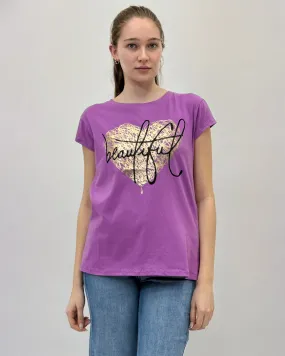 T-shirt in cotone con scritta beautiful