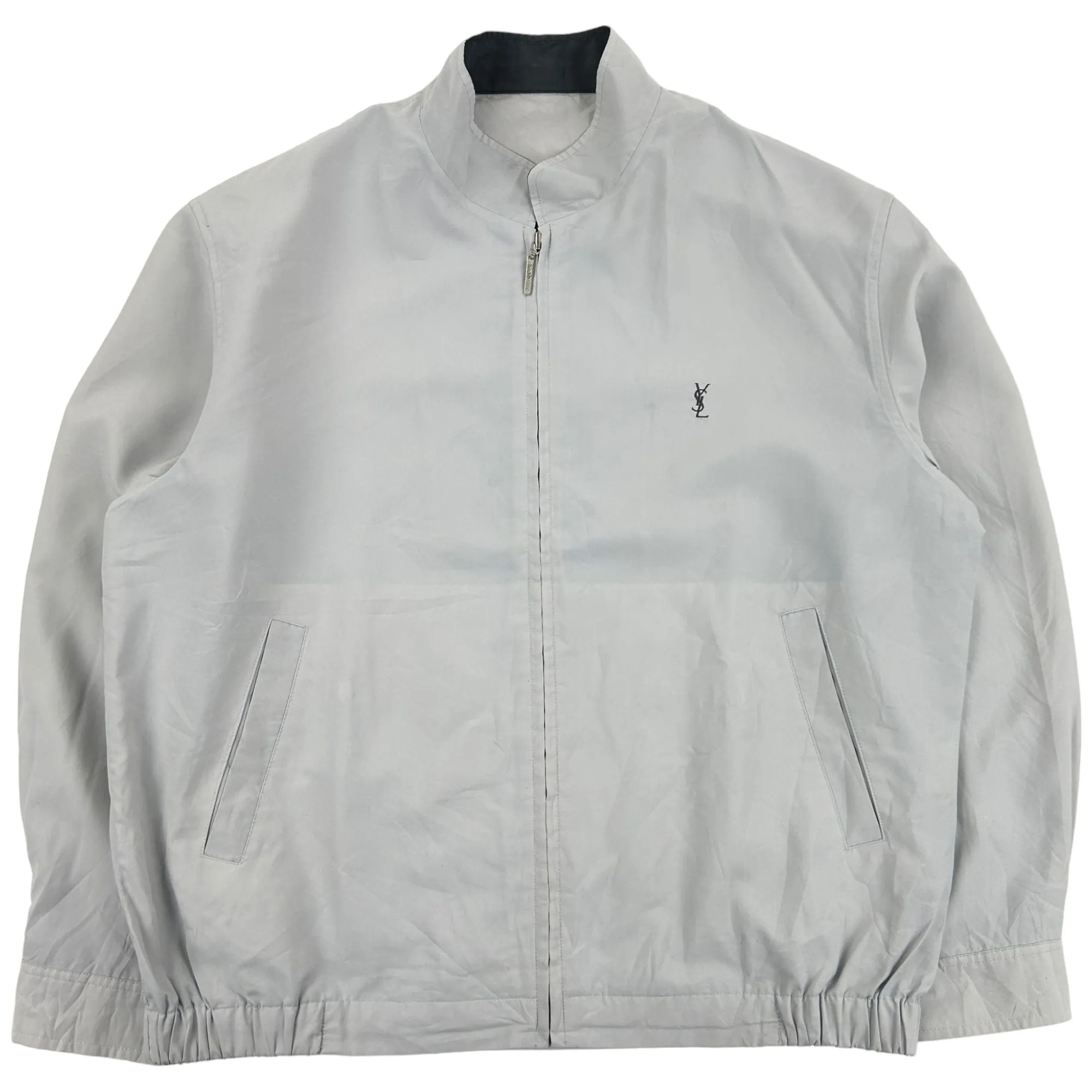 YSL Harrington Grey Plain Jacket Grey Cotton 90s XL Preloved Y2K | Second Wave Vintage